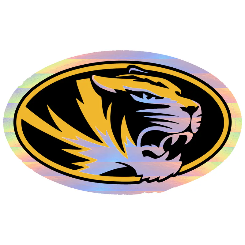Missouri Tigers - Tiger Head with Oval  - Holographic Vinyl Sticker - Custom Size