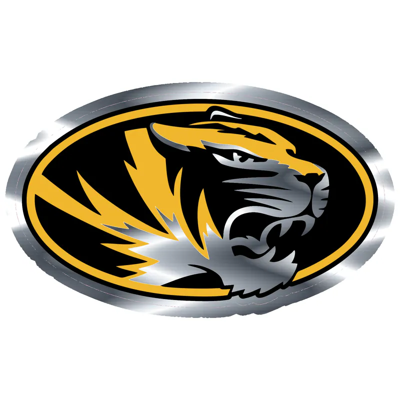 Missouri Tigers - Tiger Head with Oval  - Silver Chrome Vinyl Sticker - Custom Size