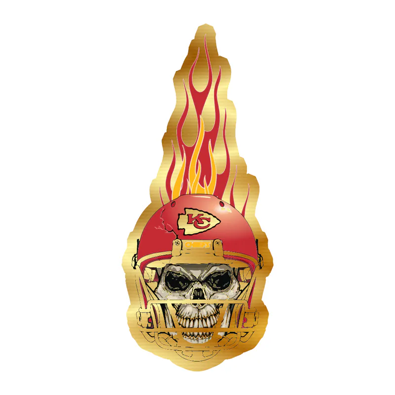 Kansas City Chiefs - Flame Skull- Gold Chrome Vinyl Sticker – Custom Size