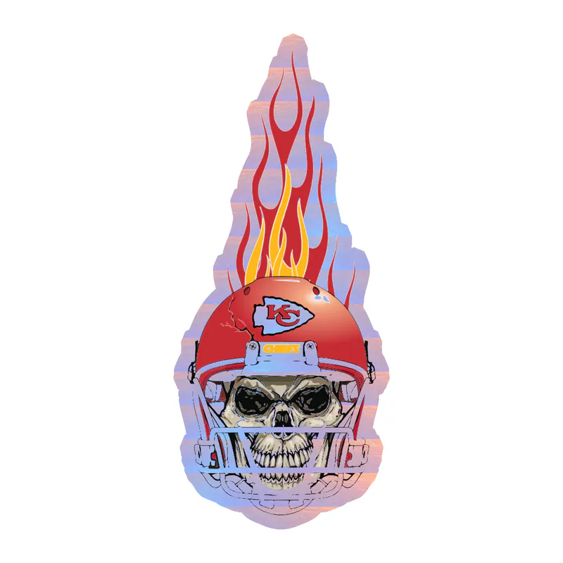 Kansas City Chiefs - Flame Skull- Holographic Vinyl Sticker – Custom Size