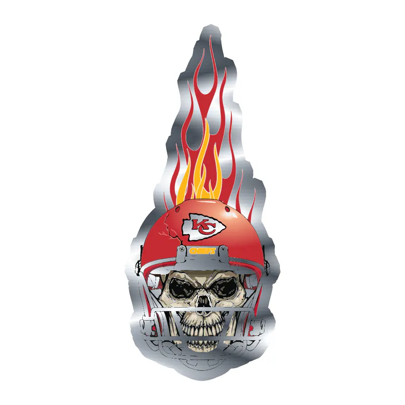 Kansas City Chiefs - Flame Skull- Silver Chrome Vinyl Sticker – Custom Size