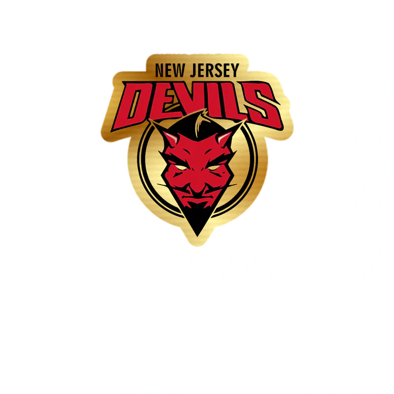 New Jersey Devils - Devil With Name On Top - Gold Chrome Vinyl Sticker - Custom Size