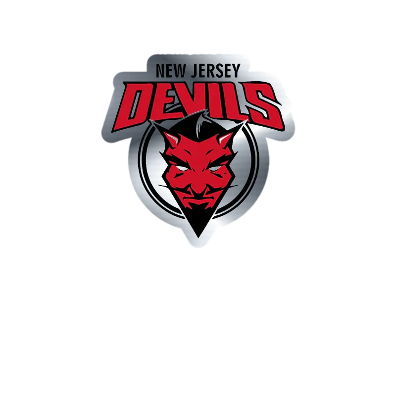 New Jersey Devils - Devil With Name On Top - Silver Chrome Vinyl Sticker - Custom Size