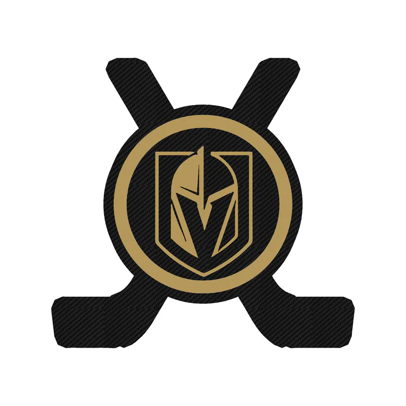 Vegas Golden Knights - Hockey Puck With Hockey Sticks Crossed - Carbon Fiber Vinyl Sticker - Custom Size