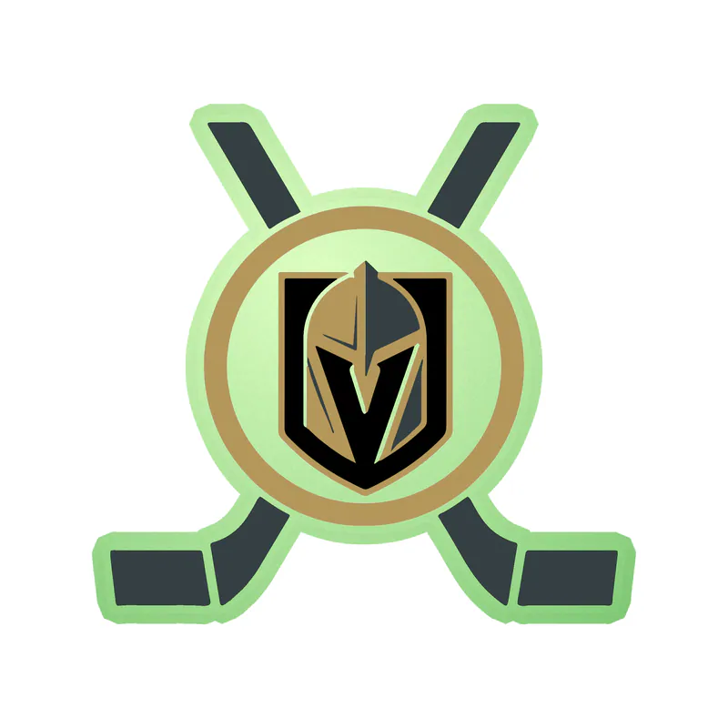 Vegas Golden Knights - Hockey Puck With Hockey Sticks Crossed - Glow in the Dark Vinyl Sticker - Custom Size