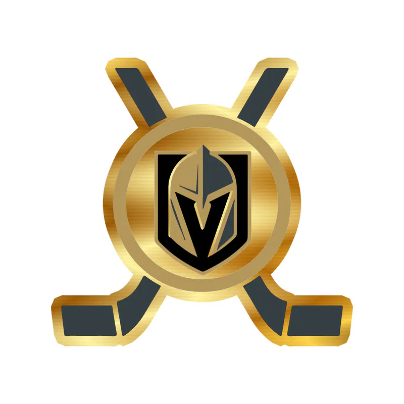 Vegas Golden Knights - Hockey Puck With Hockey Sticks Crossed - Gold Chrome Vinyl Sticker - Custom Size