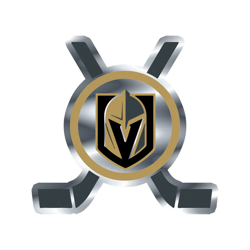 Vegas Golden Knights - Hockey Puck With Hockey Sticks Crossed - Silver Chrome Vinyl Sticker - Custom Size