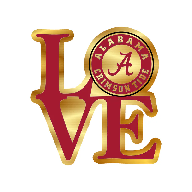 Alabama Crimson Tide - Love 3 - Gold Chrome Vinyl Decal - Custom Size