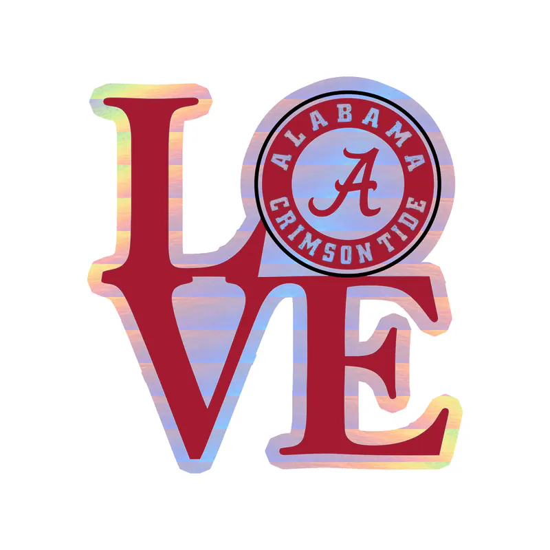 Alabama Crimson Tide - Love 3 - Holographic Vinyl Decal - Custom Size