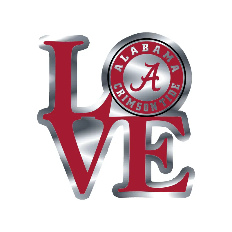 Alabama Crimson Tide - Love 3 - Silver Chrome Vinyl Decal - Custom Size