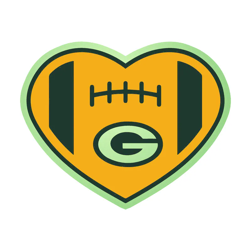 Green Bay Packers - Yellow Heart Football - Glow in the Dark Vinyl Sticker - Custom Size