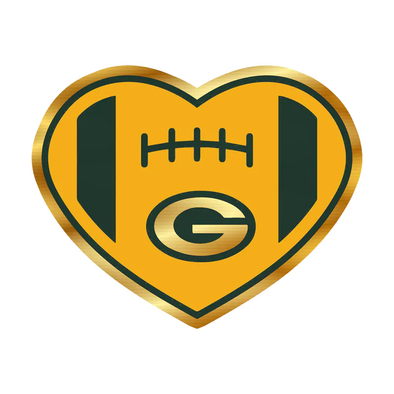 Green Bay Packers - Yellow Heart Football - Gold Chrome Vinyl Sticker - Custom Size