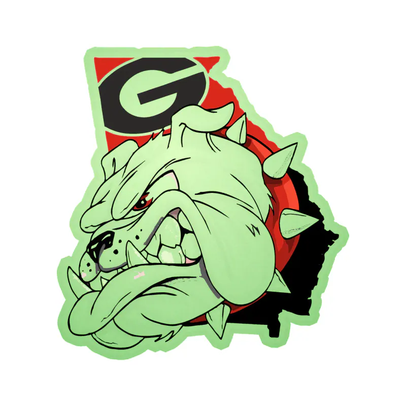 Georgia Bulldogs - Bulldog With State - Glow in the Dark Vinyl Decal - Custom Size