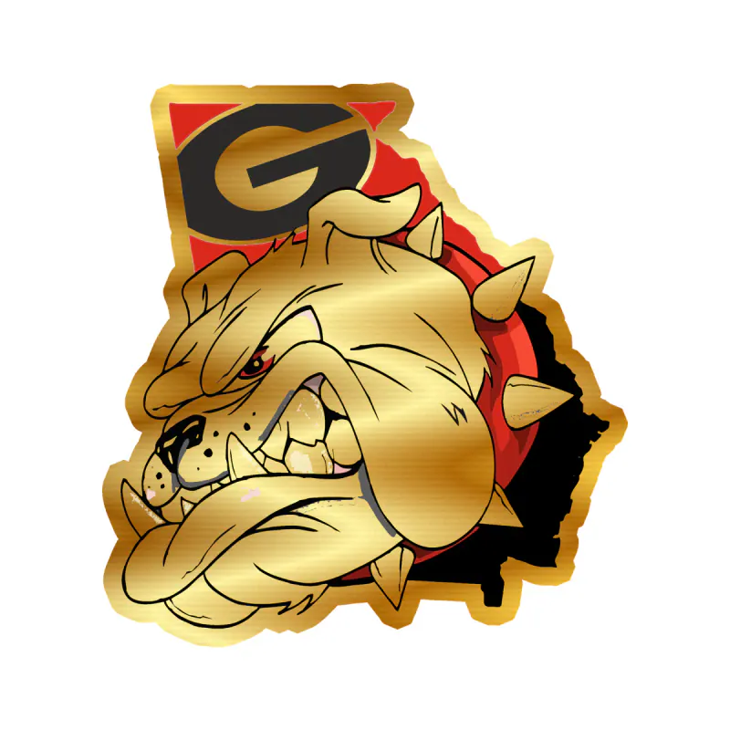 Georgia Bulldogs - Bulldog With State - Gold Chrome Vinyl Decal - Custom Size