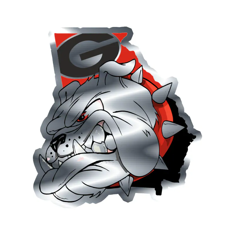 Georgia Bulldogs - Bulldog With State - Silver Chrome Vinyl Decal - Custom Size