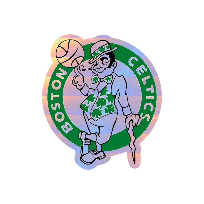 Boston Celtics - Green And White Circle With Leprechaun - Holographic Vinyl Sticker - Custom Size