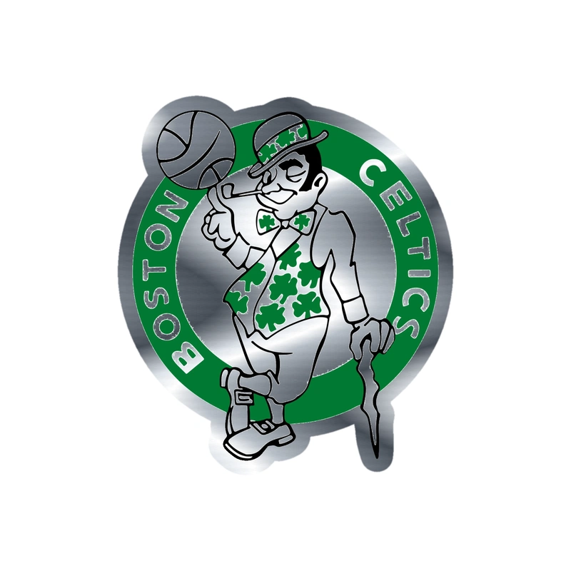 Boston Celtics - Green And White Circle With Leprechaun - Silver Chrome Vinyl Sticker - Custom Size