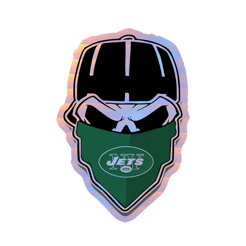New York Jets - Skull With Bandana - Holographic Vinyl Sticker - Custom Size
