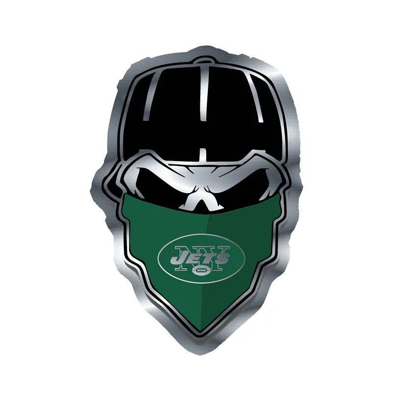 New York Jets - Skull With Bandana - Silver Chrome Vinyl Sticker - Custom Size