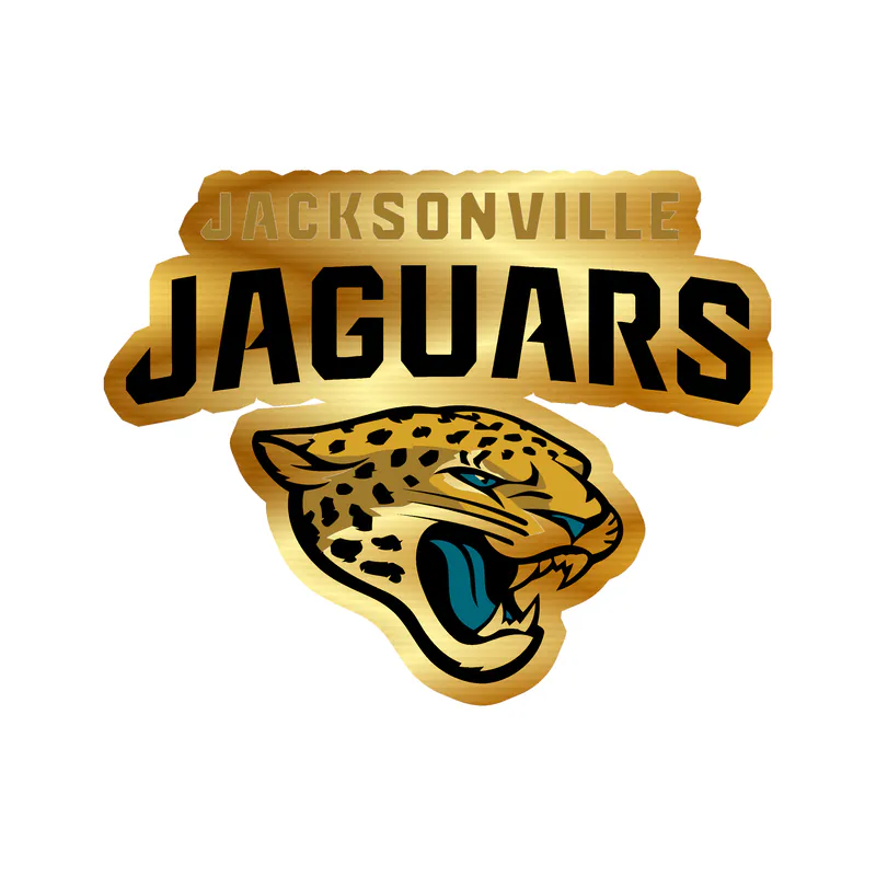 Jacksonville Jaguars - Jaguar With Name Above - Gold Chrome Vinyl Sticker - Custom Size
