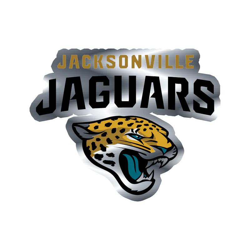 Jacksonville Jaguars - Jaguar With Name Above - Silver Chrome Vinyl Sticker - Custom Size