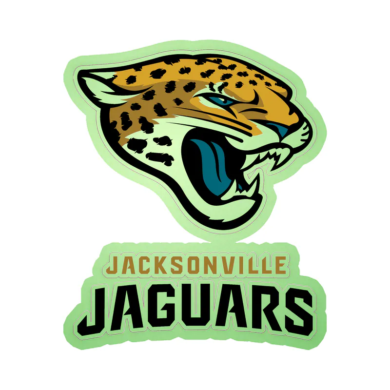 Jacksonville Jaguars - Jaguar Head With Name Underneath - Glow in the Dark Vinyl Sticker - Custom Size