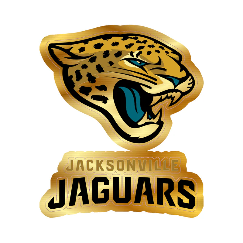 Jacksonville Jaguars - Jaguar Head With Name Underneath - Gold Chrome Vinyl Sticker - Custom Size