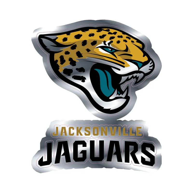 Jacksonville Jaguars - Jaguar Head With Name Underneath - Silver Chrome Vinyl Sticker - Custom Size