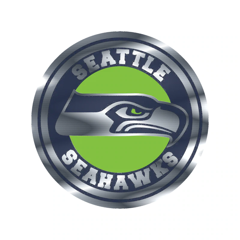 Seattle Seahawks - Blue And Green Circle - Silver Chrome Vinyl Sticker - Custom Size