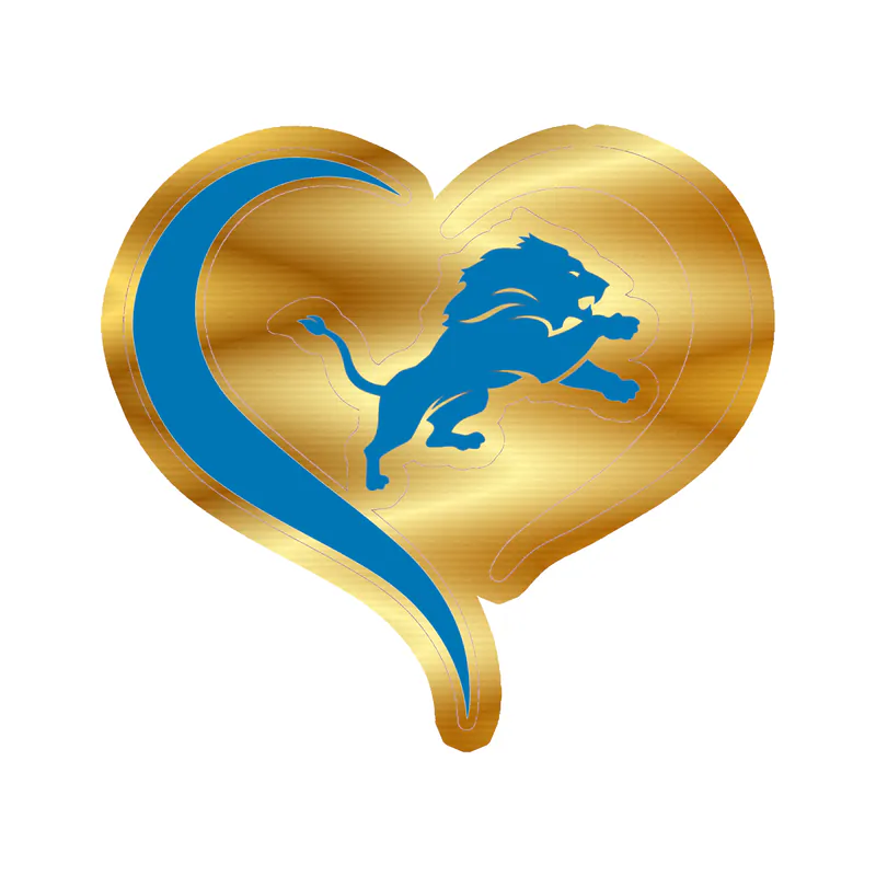 Detroit Lions - Heart - Gold Chrome Vinyl Sticker - Custom Size