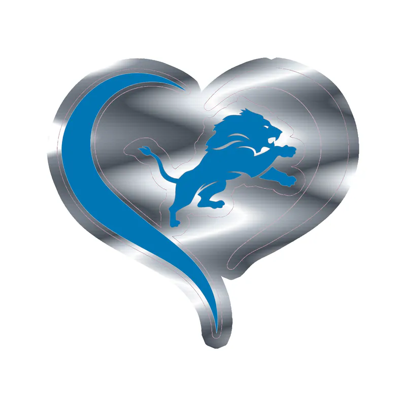 Detroit Lions - Heart - Silver Chrome Vinyl Sticker - Custom Size