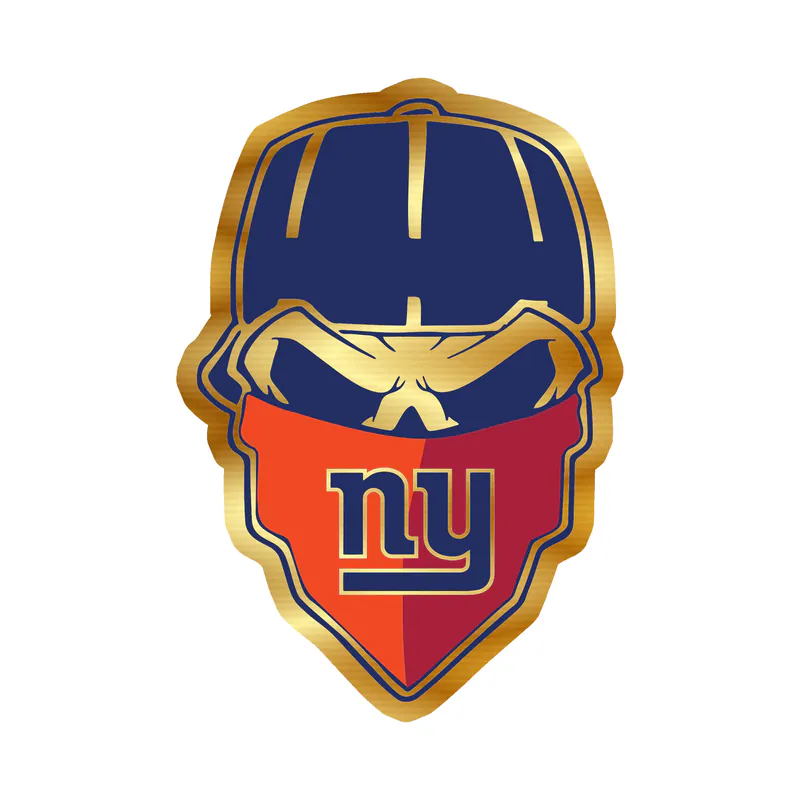 New York Giants - Skull With Cap - Gold Chrome Vinyl Sticker - Custom Size