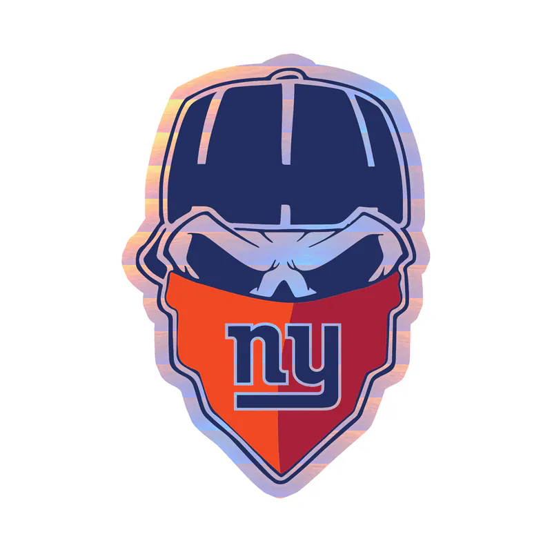 New York Giants - Skull With Cap - Holographic Vinyl Sticker - Custom Size