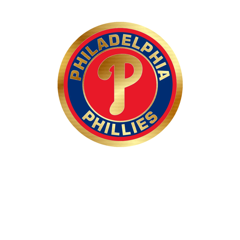 Philadelphia Phillies - Red and Blue Circle With Name - Gold Chrome Vinyl Sticker - Custom Size