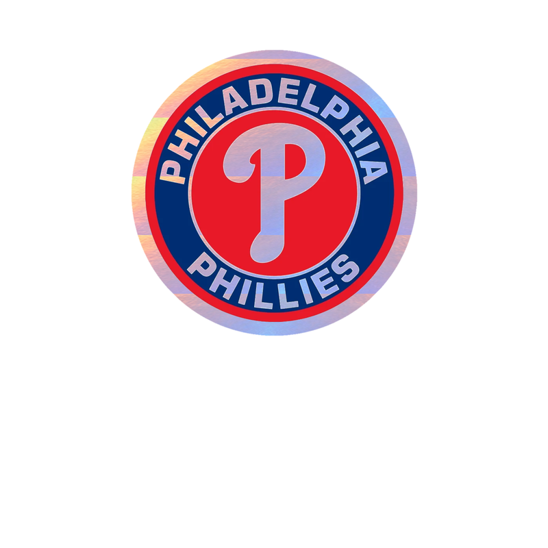 Philadelphia Phillies - Red and Blue Circle With Name - Holographic Vinyl Sticker - Custom Size