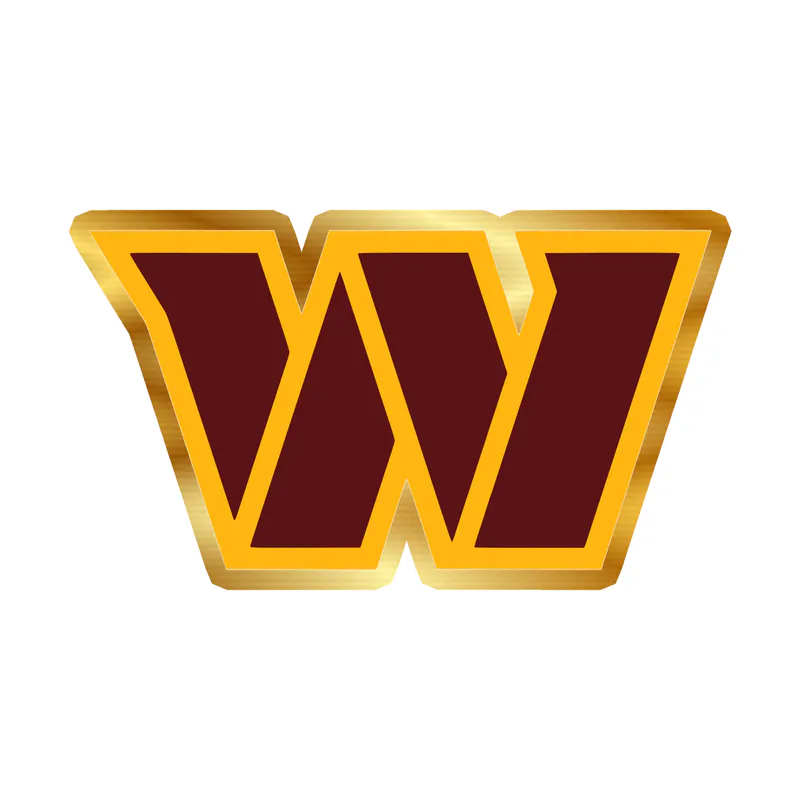 Washington Commanders -Burgundy W, Yellow Outline - Gold Chrome Vinyl Sticker - Custom Size