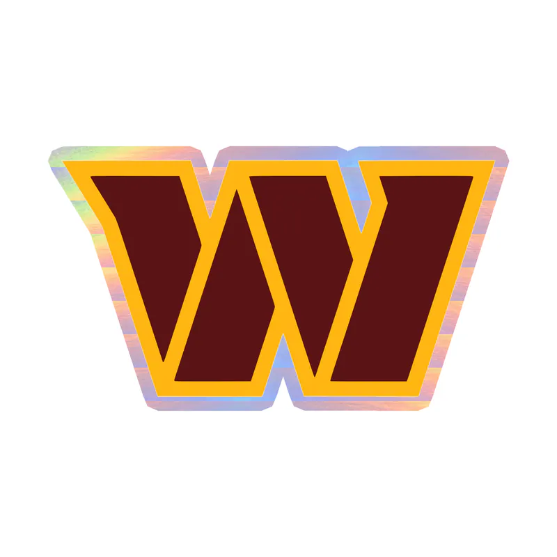 Washington Commanders -Burgundy W, Yellow Outline - Holographic Vinyl Sticker - Custom Size