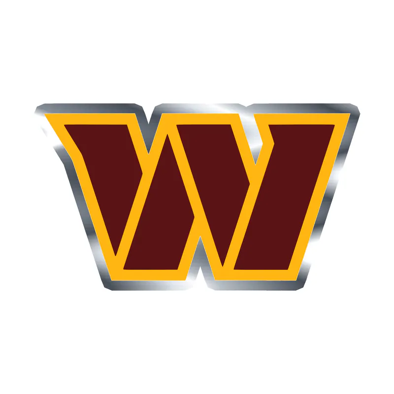Washington Commanders -Burgundy W, Yellow Outline - Silver Chrome Vinyl Sticker - Custom Size
