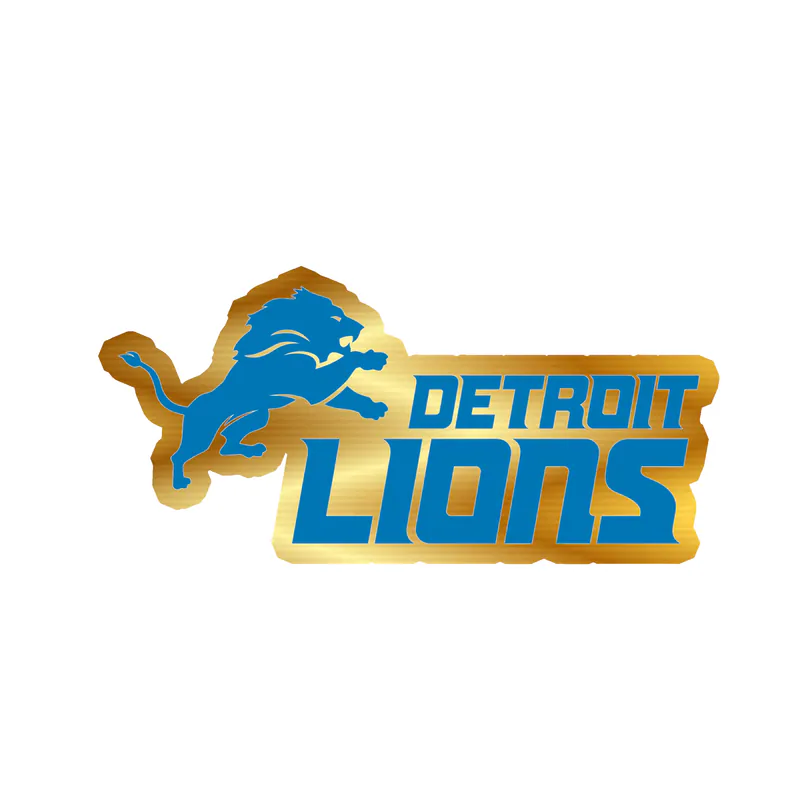 Detroit Lions - Lion With Name - Gold Chrome Vinyl Sticker - Custom Size