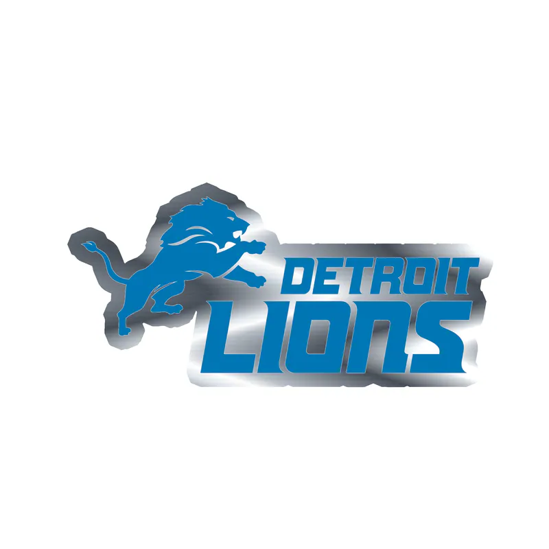 Detroit Lions - Lion With Name - Silver Chrome Vinyl Sticker - Custom Size