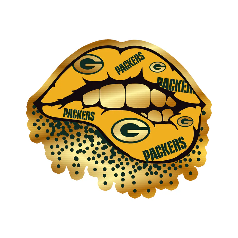 Green Bay Packers - Lips - Gold Chrome Vinyl Sticker - Custom Size