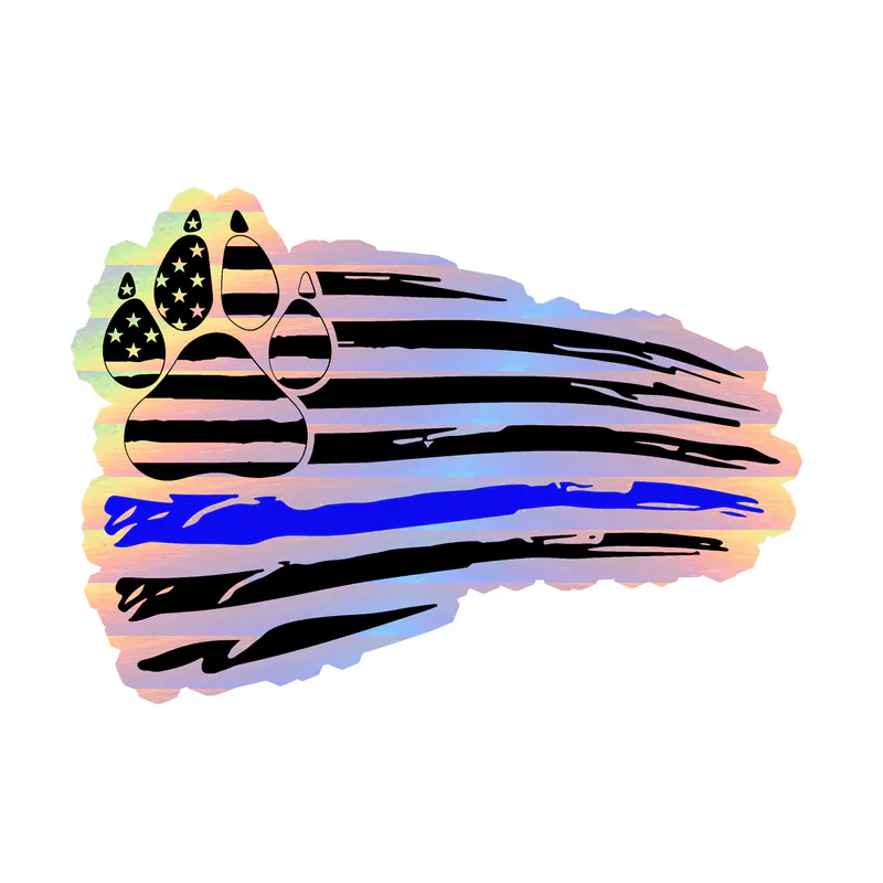 Distressed Blue Line American Flag - Holographic Vinyl Decal - custom size