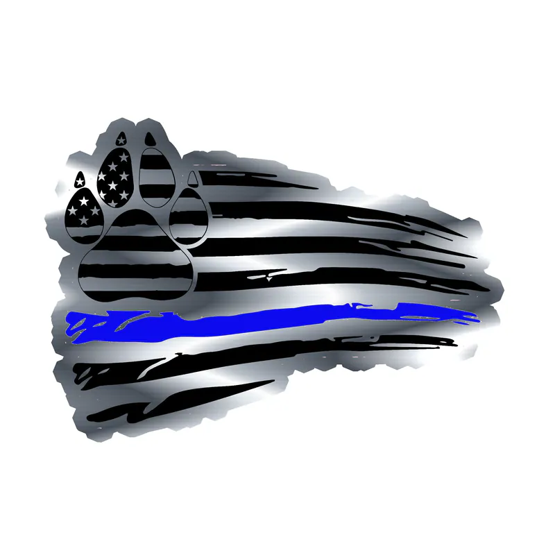 Distressed Blue Line American Flag - Silver Chrome Vinyl Decal - custom size