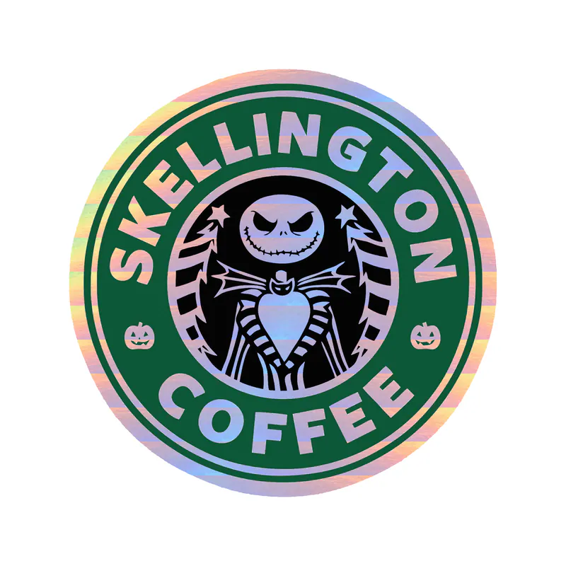 Nightmare Before Christmas Skellington Coffee Holographic Vinyl Sticker - Custom Size