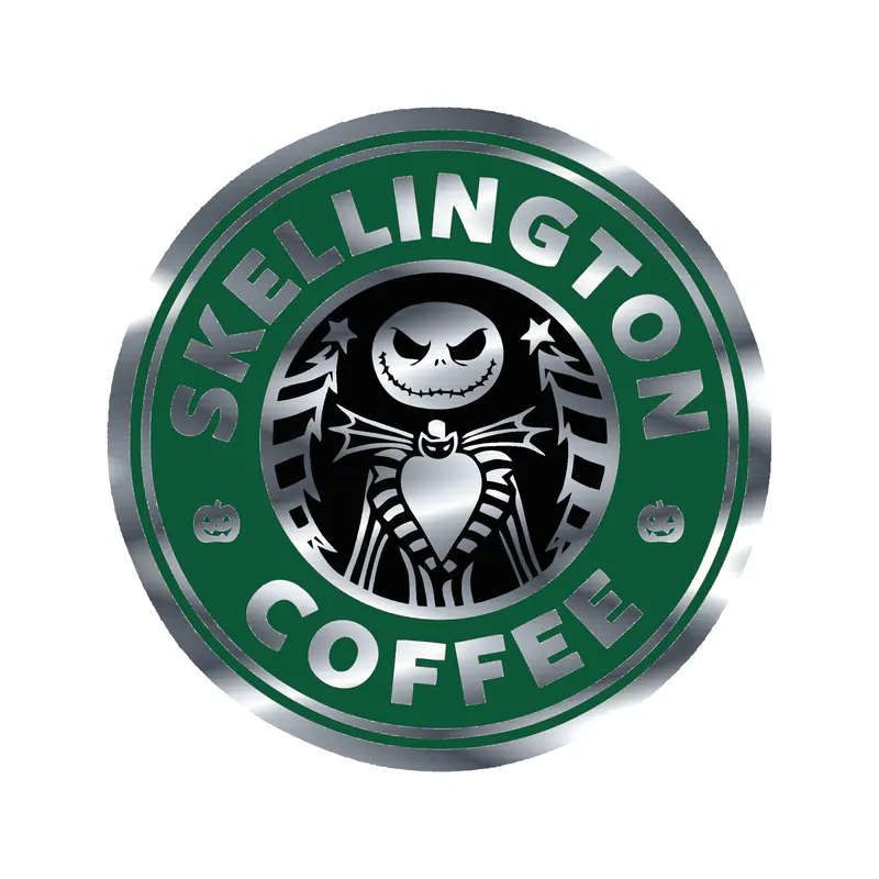 Nightmare Before Christmas Skellington Coffee Silver Chrome Vinyl Sticker - Custom Size