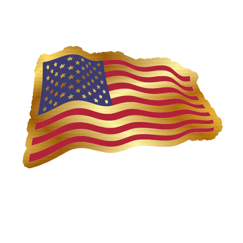 American Flag Waving Gold Chrome Vinyl Decal - Custom Size