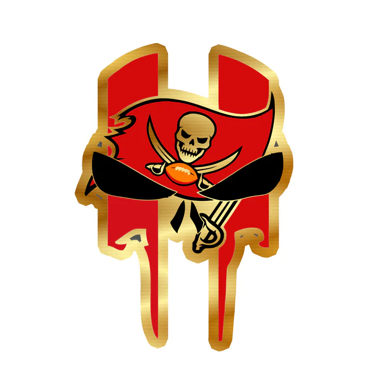 Tampa Bay Buccaneers - Skull - Gold Chrome Vinyl Sticker - Custom Size