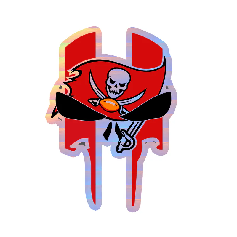 Tampa Bay Buccaneers - Skull - Holographic Vinyl Sticker - Custom Size