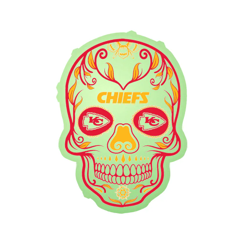 Kansas City Chiefs- Bright Sugar Skull Glow in the Dark Vinyl Sticker – Custom Size