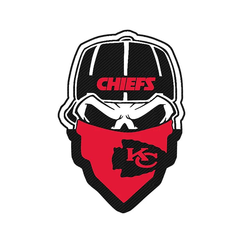 Kansas City Chiefs - Skull with Bandana -Carbon Fiber Vinyl Sticker – Custom Size